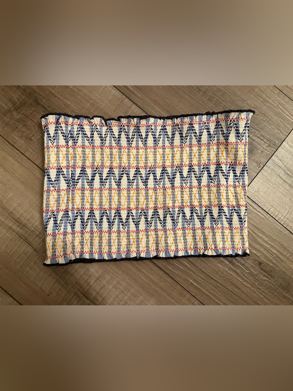 Forever 21 Smocked Tube Top in Blue, Yellow, and White